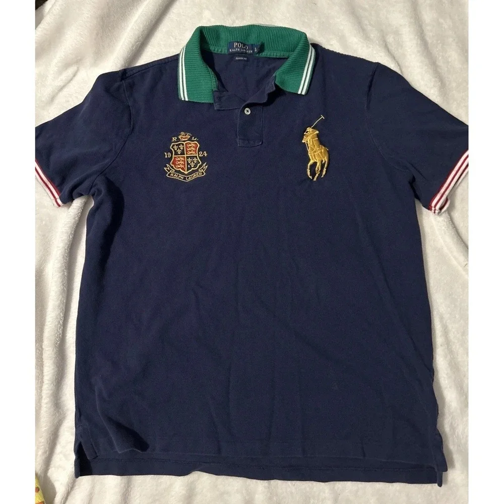 Polo by Ralph Lauren Men's Heraldic Crown Crest Big Pony Navy Polo Shirt Size L